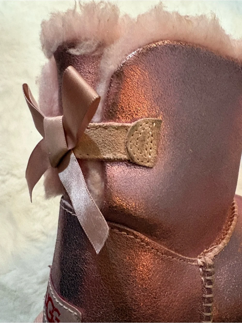 UGG Metallic Pink Winter Boots with Mini Bailey Bow